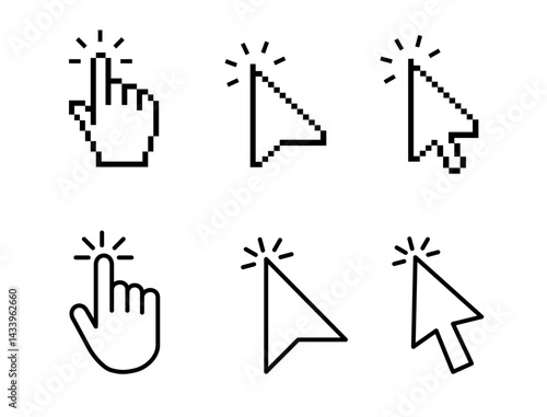 Computer mouse click cursor arrow icons set. Clicking cursor. Click icon vector isolated on white background. Cursor icon. Pointer click icon. Loading icon
