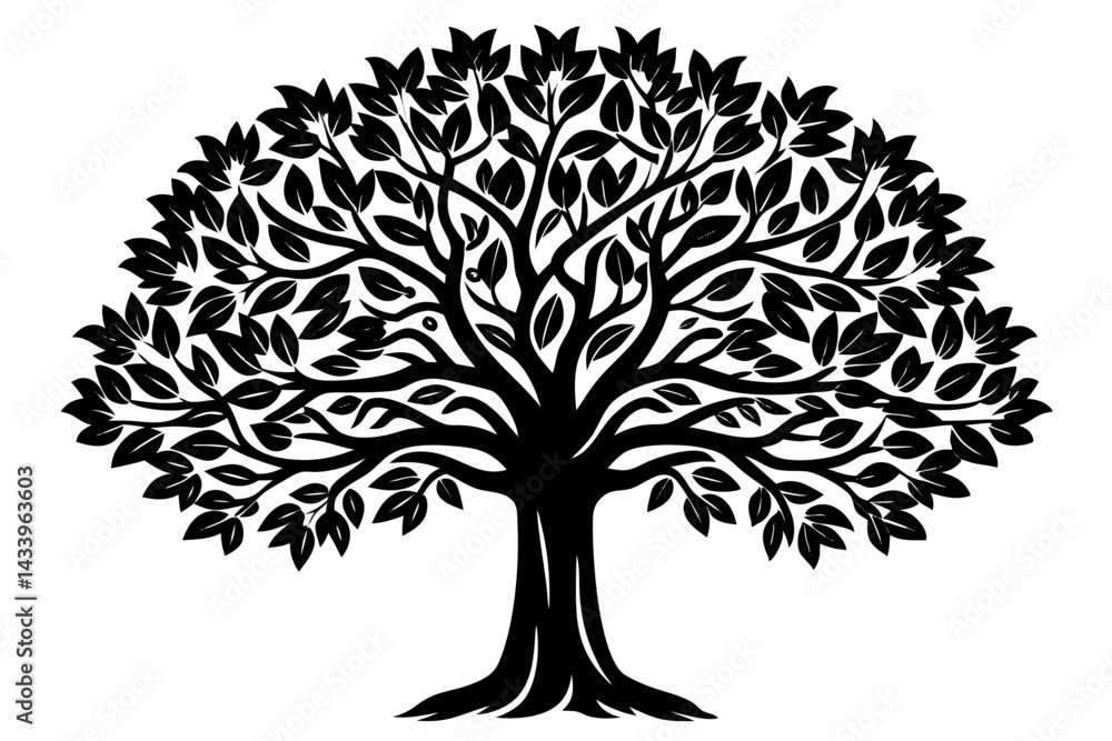 Naklejka premium Vector Line Art Tree Illustration – Minimal Tree Clipart, Logo Icon Design on White Background