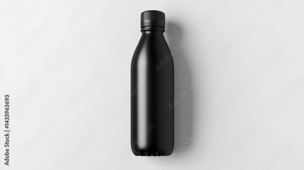Black water bottle mockup isolated on white background. Generative AI