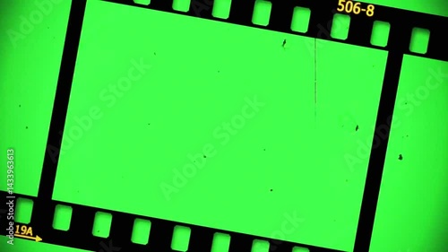 angular 2d classic negative film roll angle animated green screen film strips black frame background, old movie effect filter chroma key texture, motion design animation overlay alpha adjustment layer