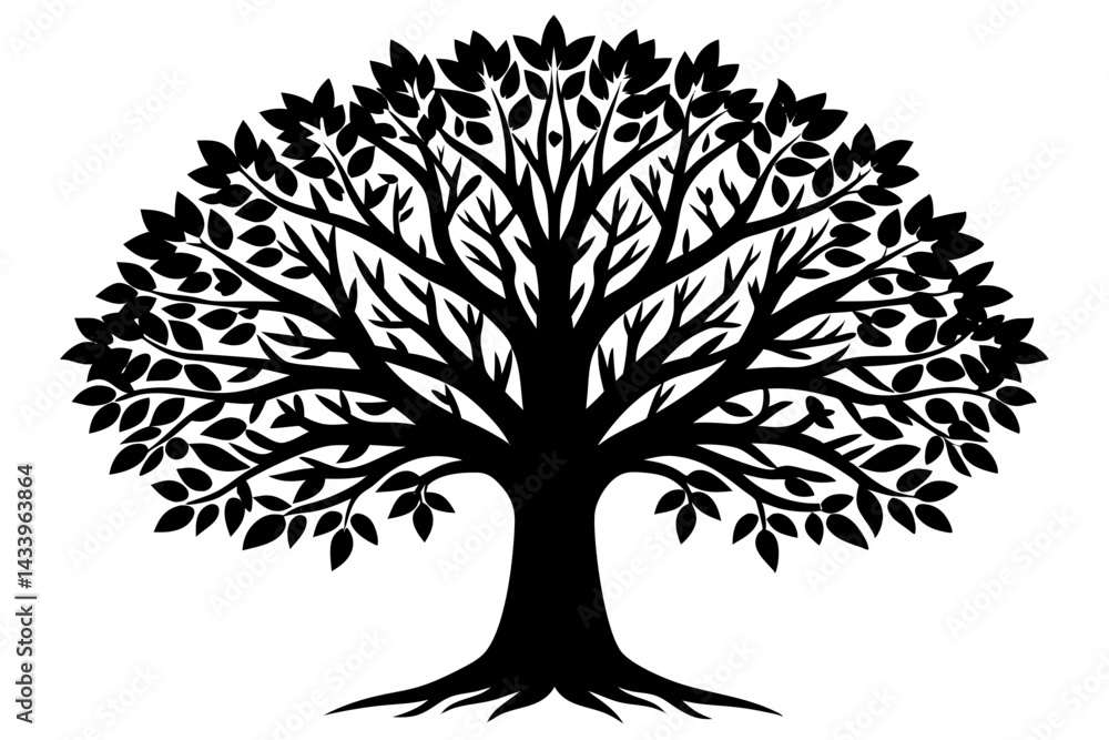 Naklejka premium Vector Line Art Tree Illustration – Minimal Tree Clipart, Logo Icon Design on White Background