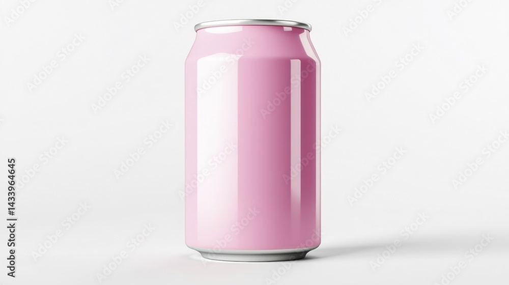 Pink aluminum can on white background. Generative AI