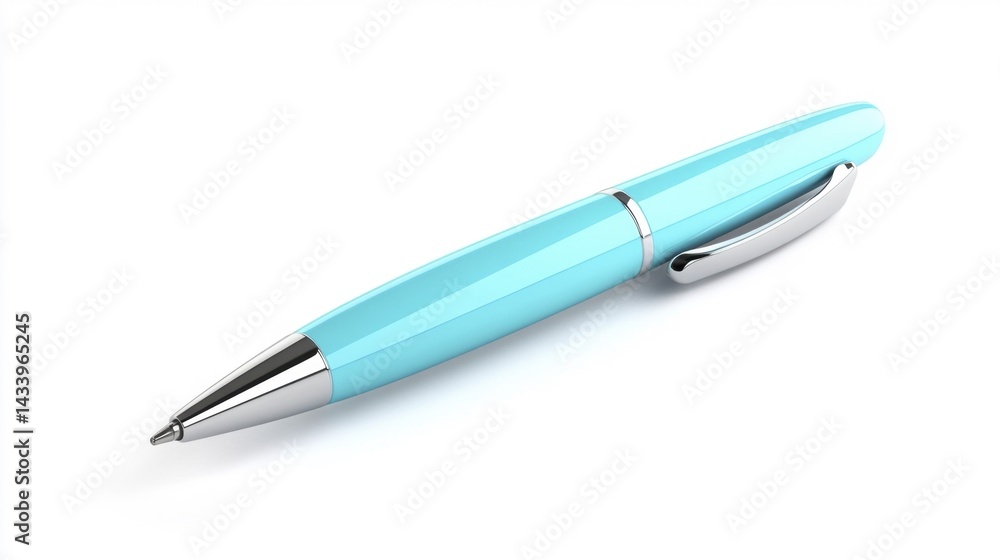 Cyan pen mockup on isolated white background. Generative AI