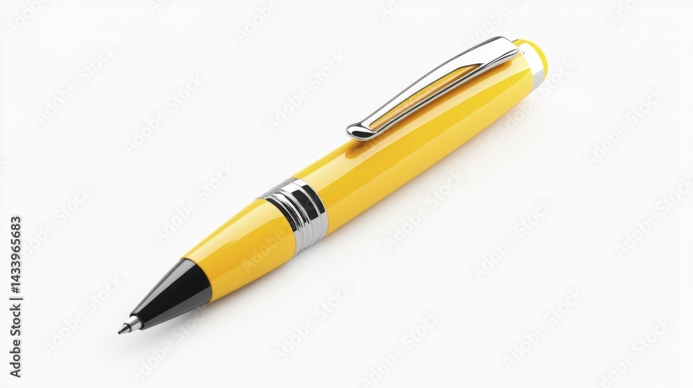 Canary Yellow Pen Mockup Isolated on White Background. Generative AI