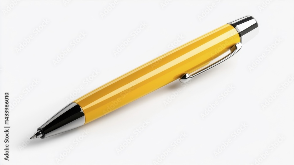 Yellow pen with chrome details on a white background. Generative AI