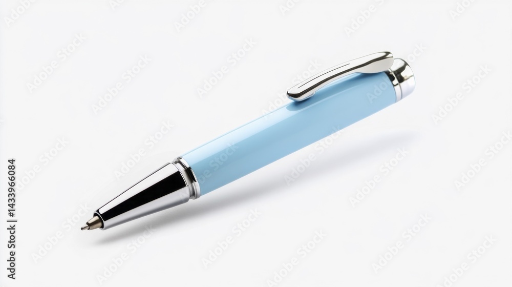 Blue Pen with Chrome Details on White Background. Generative AI