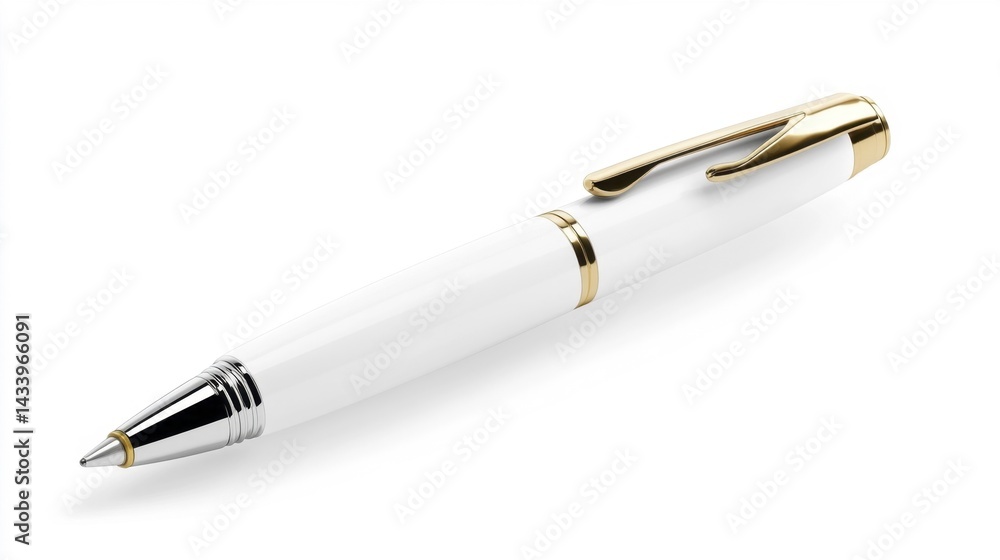 Elegant white pen with gold accents on a white background. Generative AI