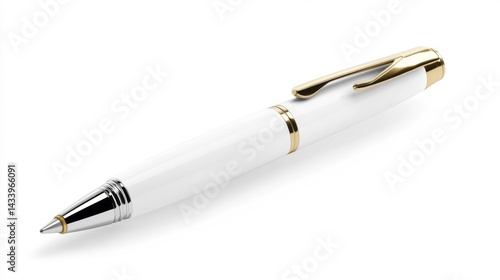 Elegant white pen with gold accents on a white background. Generative AI