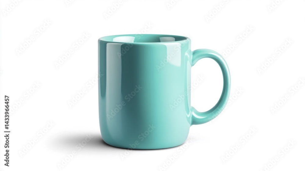 Turquoise ceramic coffee mug on white background. Generative AI