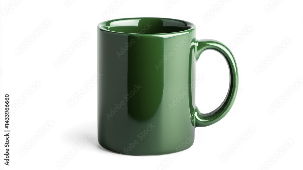 Emerald green ceramic mug isolated on white background mockup. Generative AI