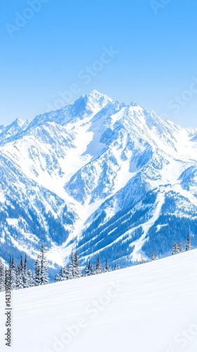 Wallpaper Mural Majestic snow-capped mountain peak under a clear blue sky, with a foreground of pristine snow and evergreen trees Torontodigital.ca