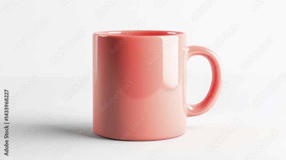Coral mug mockup isolated on white background. Generative AI