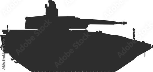 The latest generation infantry fighting vehicle Puma, a tracked armored personnel carrier icon, black silhouette.