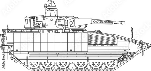The latest generation infantry fighting vehicle Puma, a tracked armored personnel carrier icon in black line.