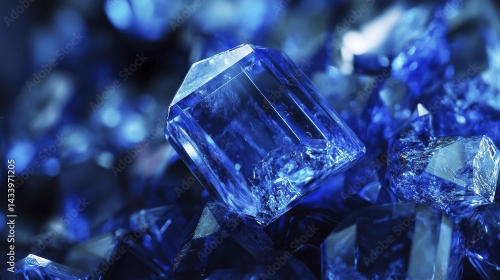 Blue Sapphire Crystals Abstract Background. Generative AI