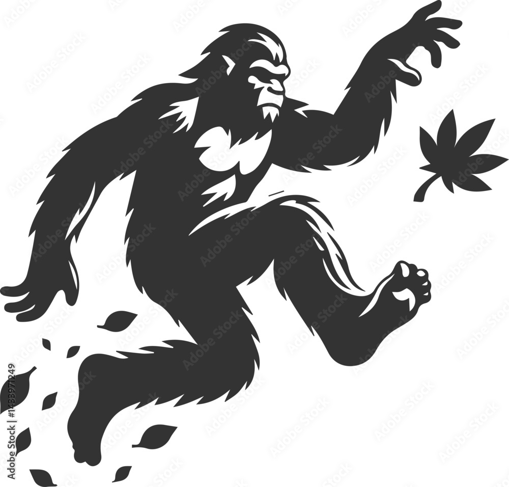 Fototapeta premium Black bigfoot vector silhouette