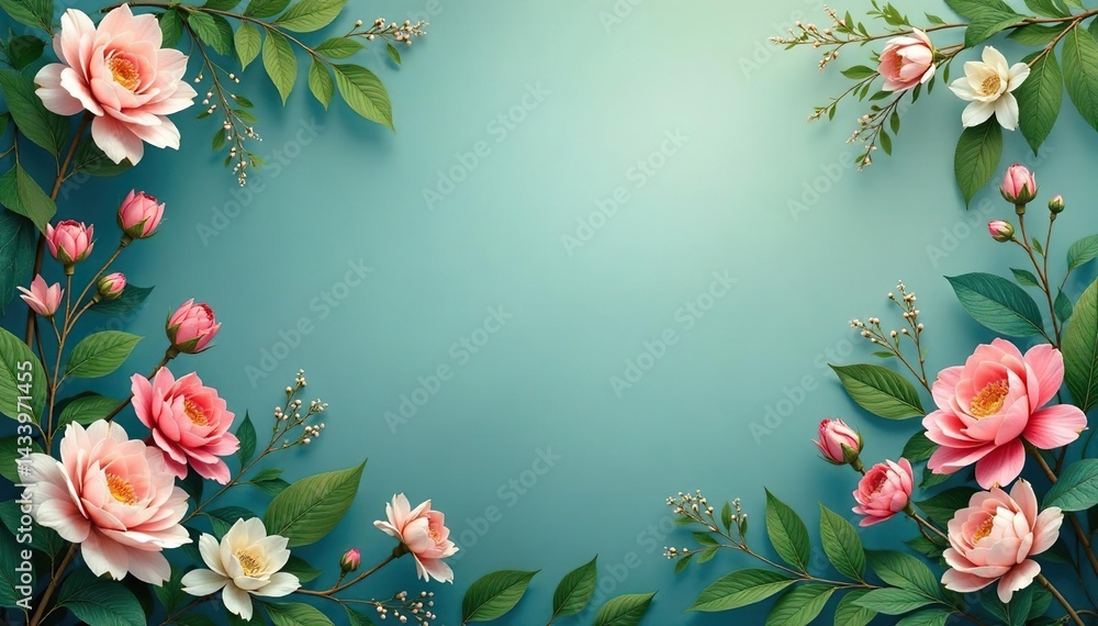 Elegant floral and foliage design in muted greens and blues for a tranquil space , tileable, fabric, minimalist Elegant floral and foliage design in muted greens and blues for a tranquil space , tileable, fabric, minimalist