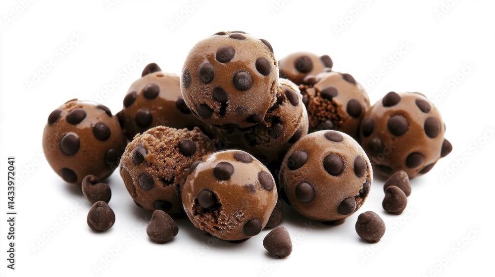 Brownie batter ice cream balls isolated on white background. Generative AI