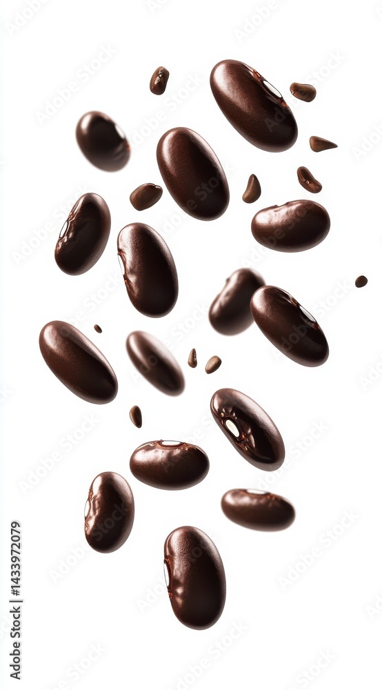 Fototapeta premium Falling Dark Brown Beans on White Background