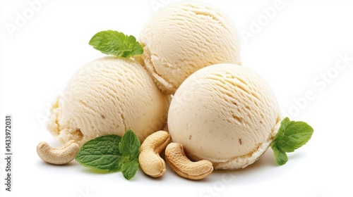 Obraz na płótnie Cashew ice cream with mint leaves and cashew nuts. Generative AI w salonie