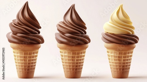 Obraz na płótnie Chocolate Ice Cream in Waffle Cone Isolated on White Background. Generative AI w salonie