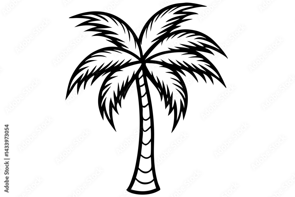 Obraz premium Vector Line Art Tree Illustration – Minimal Tree Clipart, Logo Icon Design on White Background