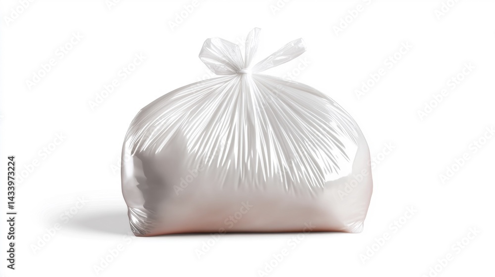 White plastic garbage bag on a white background. Generative AI