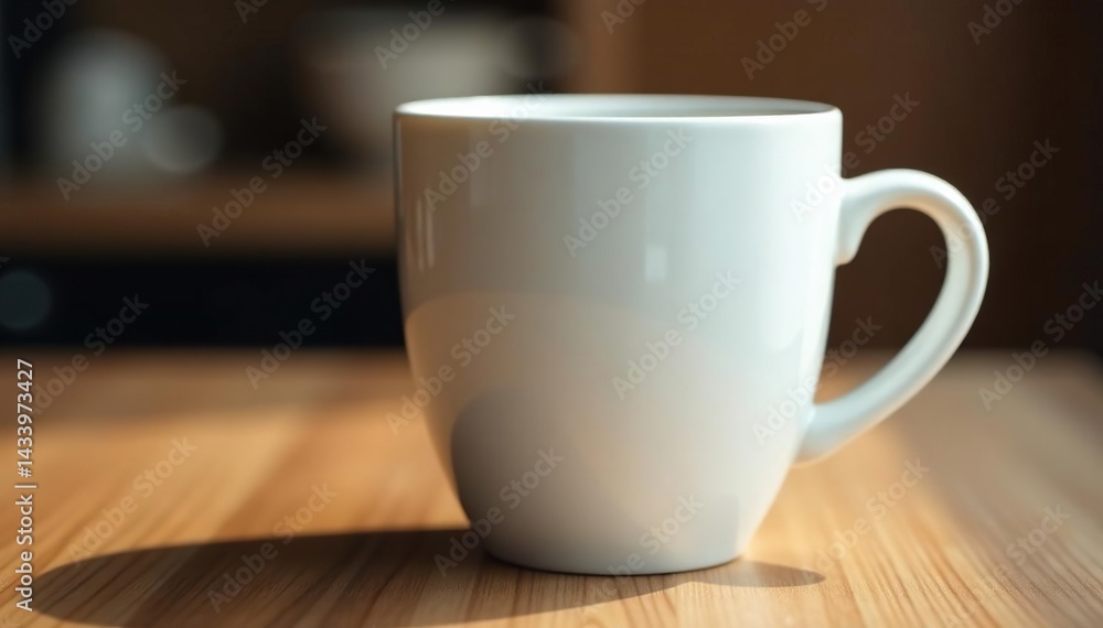 Fototapeta premium Large coffee mug, handle detail visible, bright white, studio shot, ceramic mug, clean