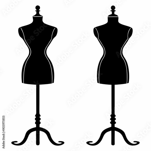 Black Silhouette of Two Female Dressmaker Mannequi