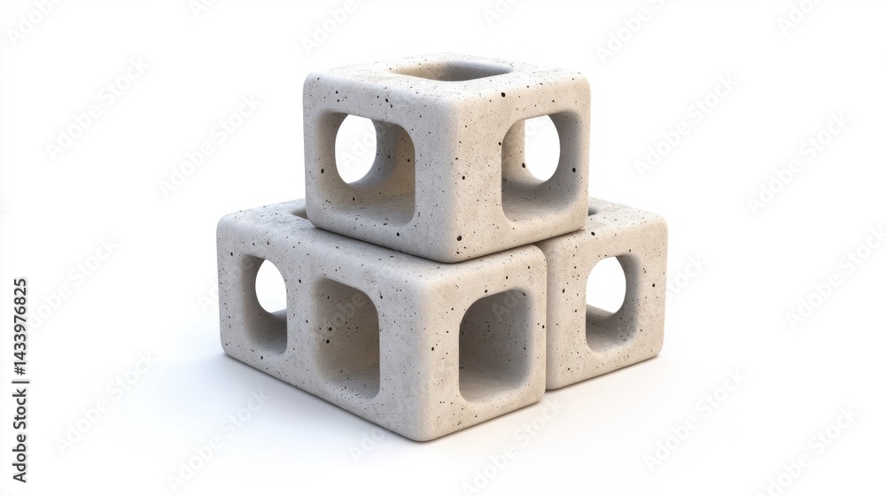 Hollow blocks stacked on white background. Generative AI