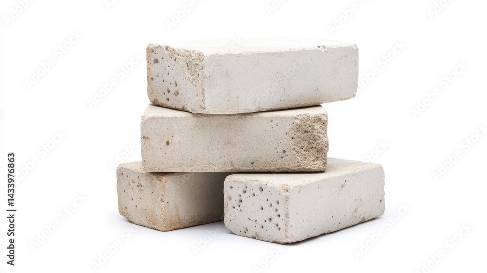White bricks stacked on a white background for construction or building projects. Generative AI