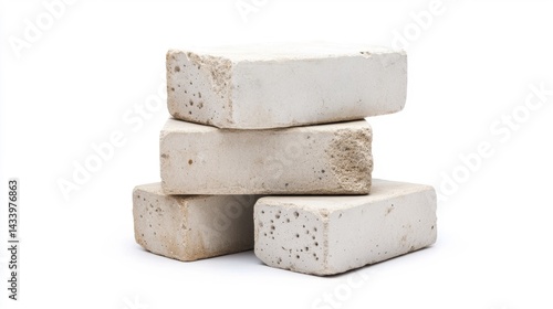 Obraz na płótnie White bricks stacked on a white background for construction or building projects. Generative AI w salonie