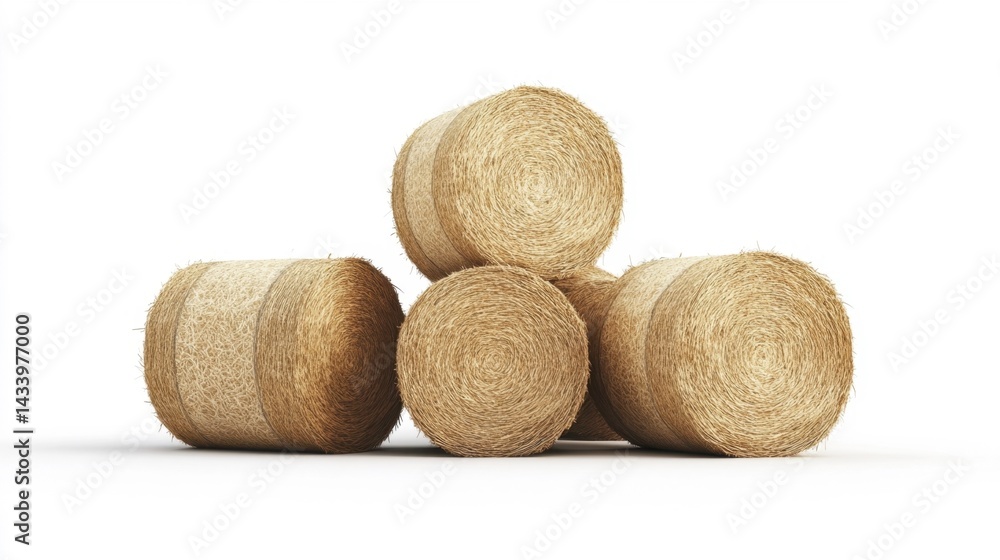 Hay bales stacked on a white background. Generative AI