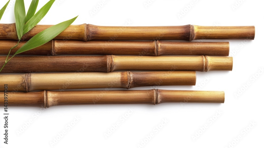 Bamboo Sticks with Green Leaves on White Background. Generative AI