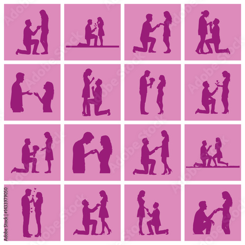 vector silhouette set of a man proposing to his girlfriend