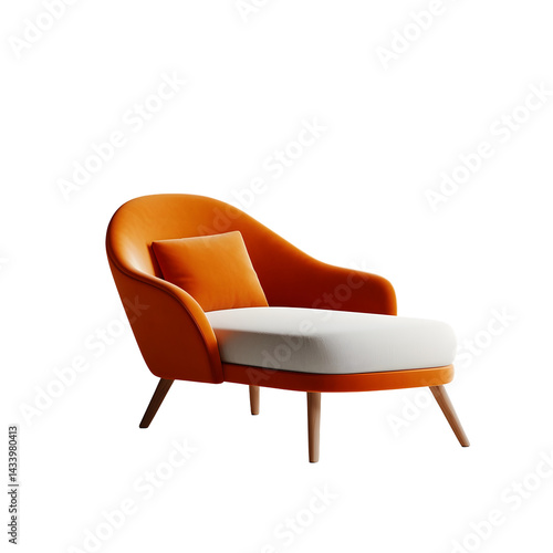Elegant orange velvet chaise lounge chair
