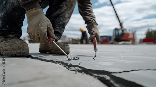 Construction Worker Sealing Concrete Cracks