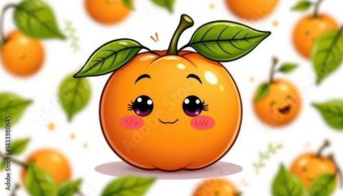 Cartoon tangerine with rosy cheeks, white background