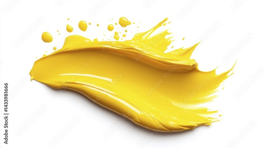 Yellow paint splash on white background. Generative AI