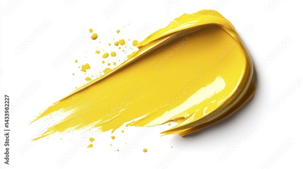 Deep yellow paint stroke isolated on white background. Generative AI