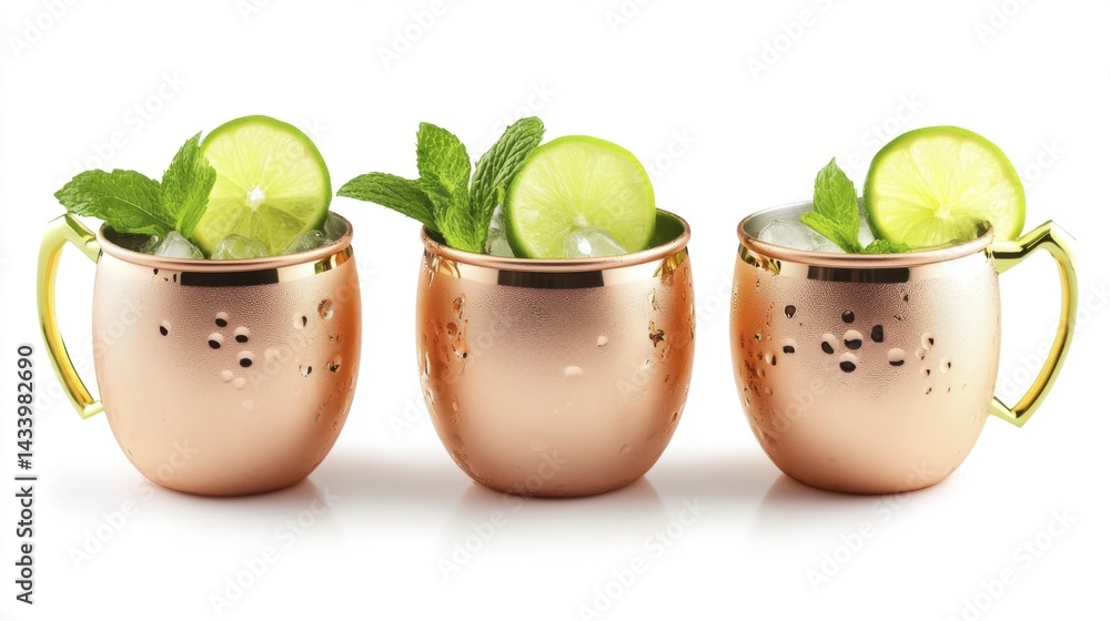Moscow Mule cocktail isolated on white background with lime and mint. Generative AI