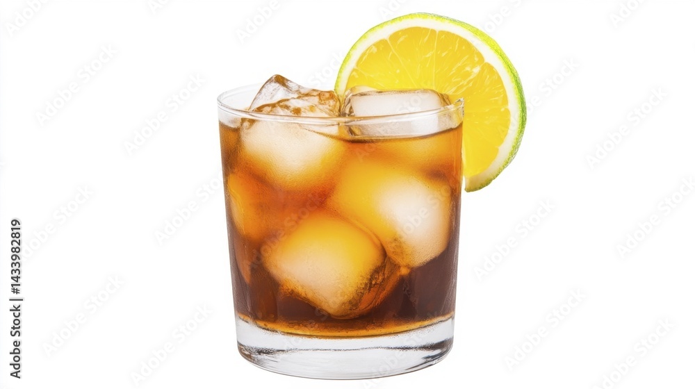 Refreshing Dark 'n' Stormy Cocktail with Ice and Lime. Generative AI