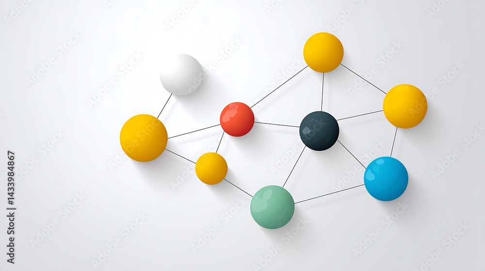 Obraz premium Colorful Geometric Shapes Connected by Lines in Modern Abstract Conceptual Design on Light Background