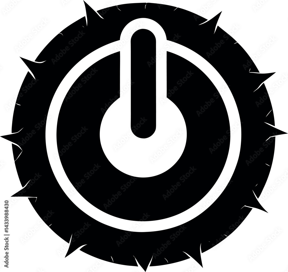 Power On/Off Button Silhouette in Black | Technology Control Icon Vector for UI, Electronics & Device