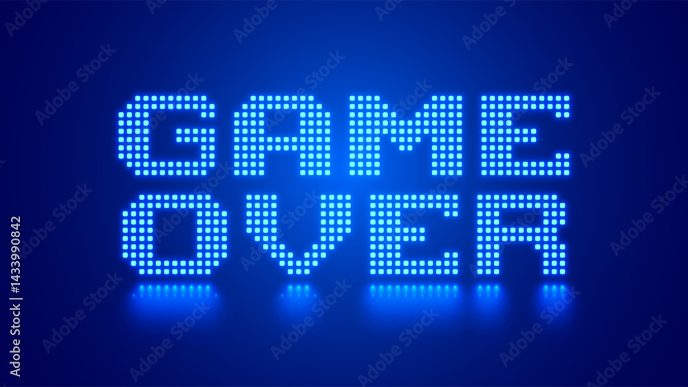 Design of game over message. Pixel art. 8 bit game. Retro gaming for vector computer game assets. Arcade retro gaming. Web banner with neon design phrase Game Over on blue background. Design of game over message. Pixel art. 8 bit game. Retro gaming for vector computer game assets. Arcade retro gaming. Web banner with neon design phrase Game Over on blue background.