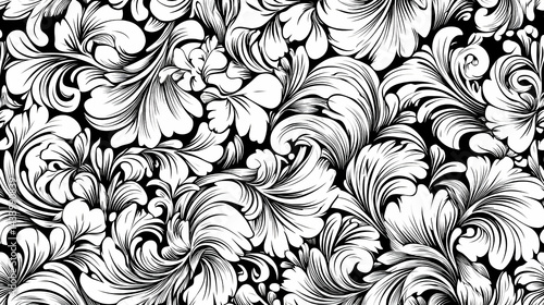 Intricate black and white ornate floral design pattern.