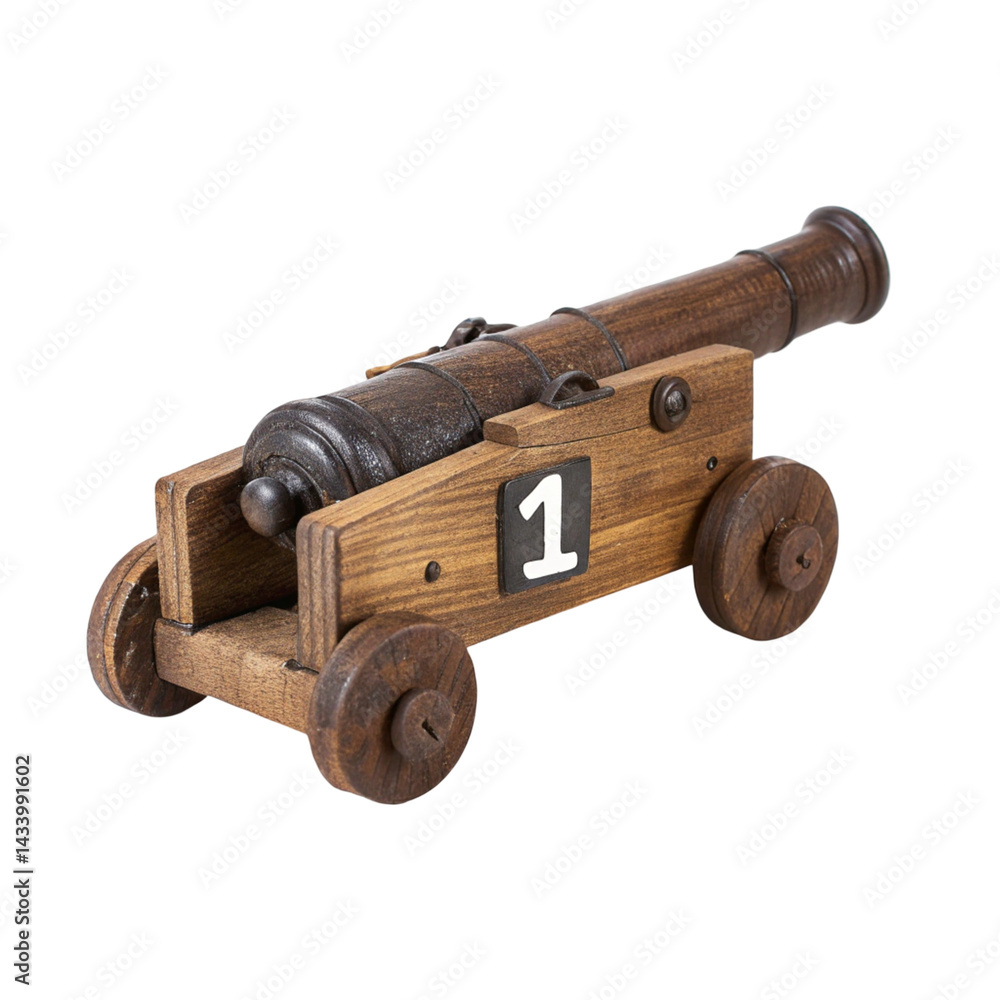 A wooden cannon with the number 1 on it isolated on transparent background
A wooden cannon with the number 1 on it isolated on transparent background