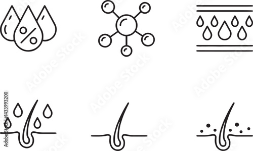 Hair and Skin Hydration Icons Dermatology and Skincare Vector Set