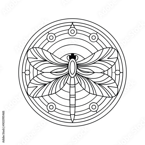 Elegant dragonfly mandala with geometric details perfect for coloring books and creative design projects outlines