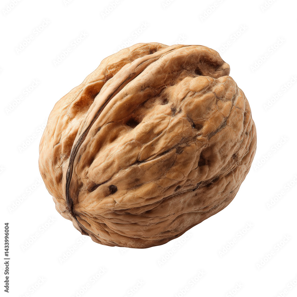 Single brown walnut shell close up studio shot isolated background food on transparent background Single brown walnut shell close up studio shot isolated background food on transparent background